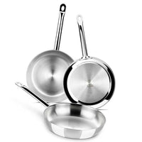 Set of 3 Profesional stainless steel frying pans without non-stick coating