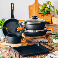 Efficient 7-Piece Cookware Set with Grill Pan