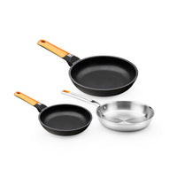 Set of 2 Efficient Orange frying pans and Efficient Inox frying pan