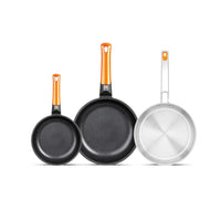 Set of 2 Efficient Orange frying pans and Efficient Inox frying pan