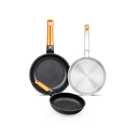 Set of 2 Efficient Orange frying pans and Efficient Inox frying pan
