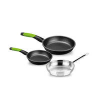 Set of 2 Prior non-stick frying pans and Professional stainless steel frying pan without non-stick coating