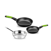 Set of 2 Prior non-stick frying pans and Professional stainless steel frying pan without non-stick coating