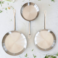 Set of 3 Profesional stainless steel frying pans without non-stick coating