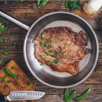 Set of 2 Prior non-stick frying pans and Professional stainless steel frying pan without non-stick coating