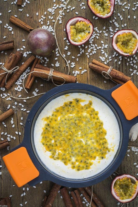 Arroz con leche de coco y maracuyá