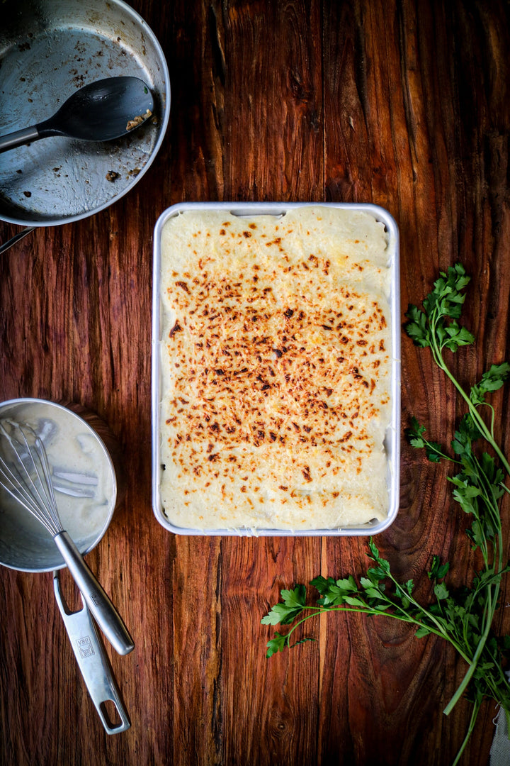 Canelones de setas con bechamel de castañas