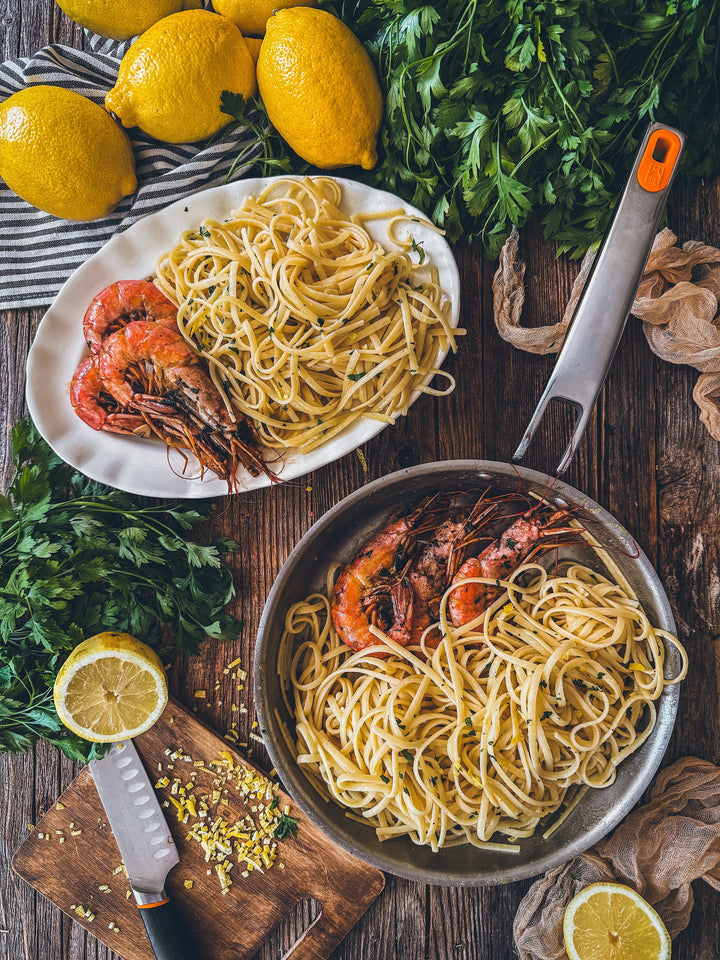 Spaguetti al limón con gambones