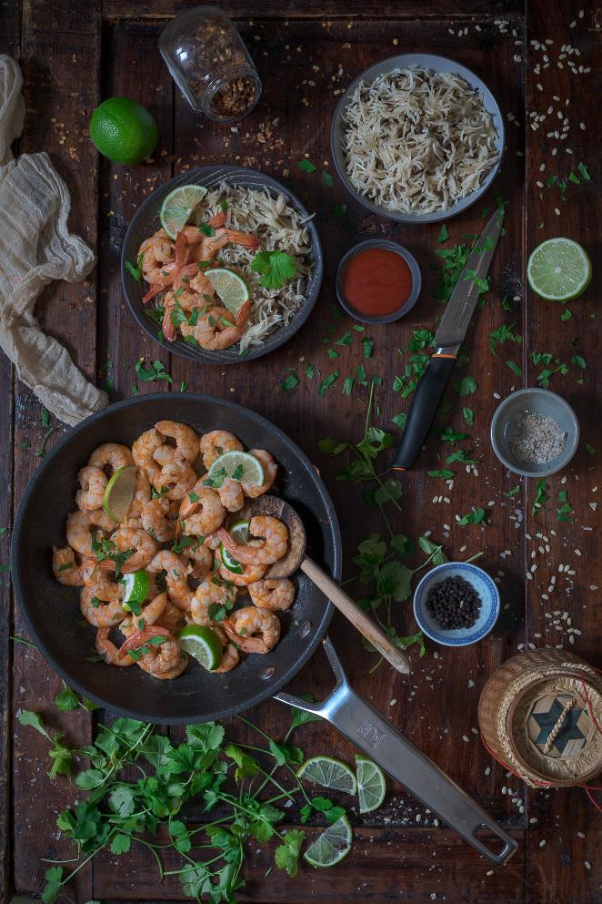 Langostinos con lima y chile