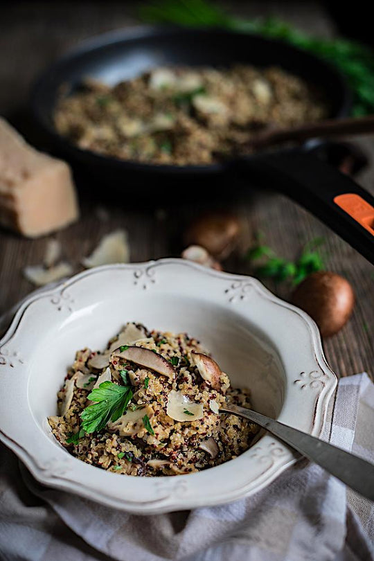 Risotto de quinoa con setas shitake y portobello