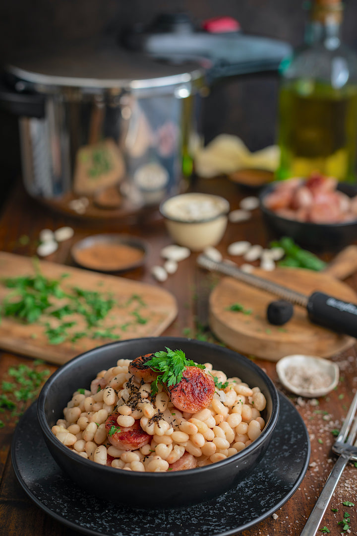 Judías con butifarra y trufa negra