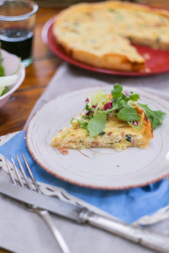 Quiche de puerros calabacín y bacon