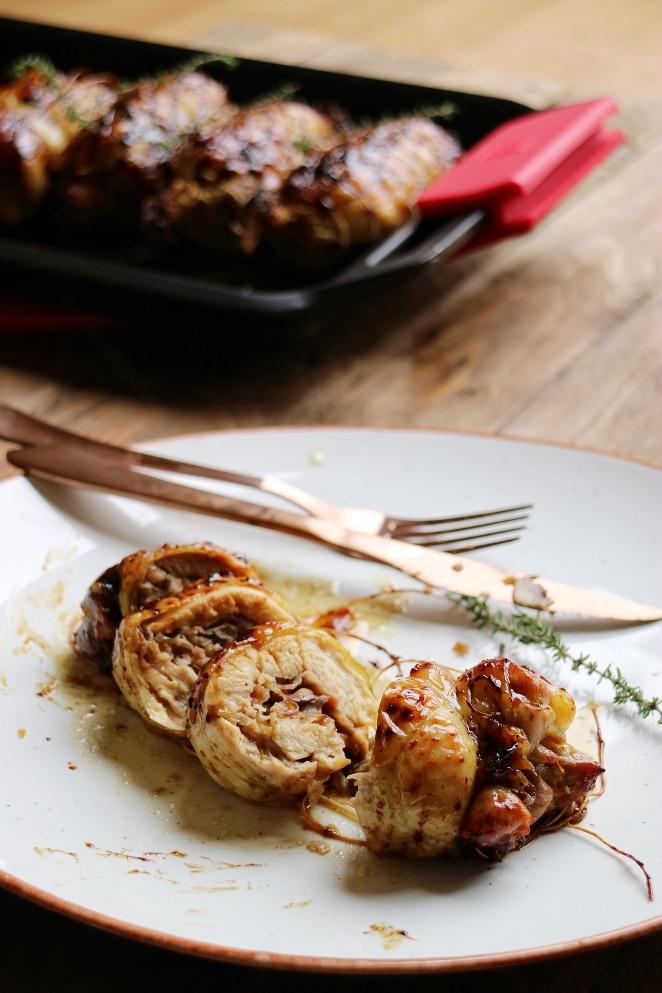 Rollitos de pollo rellenos de portobello