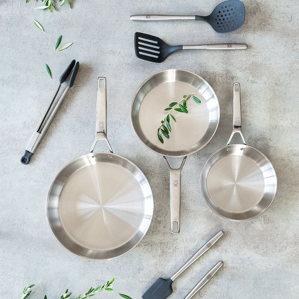 Set de 3 sartenes de acero inoxidable sin antiadherente 20+24+28 cm Signature