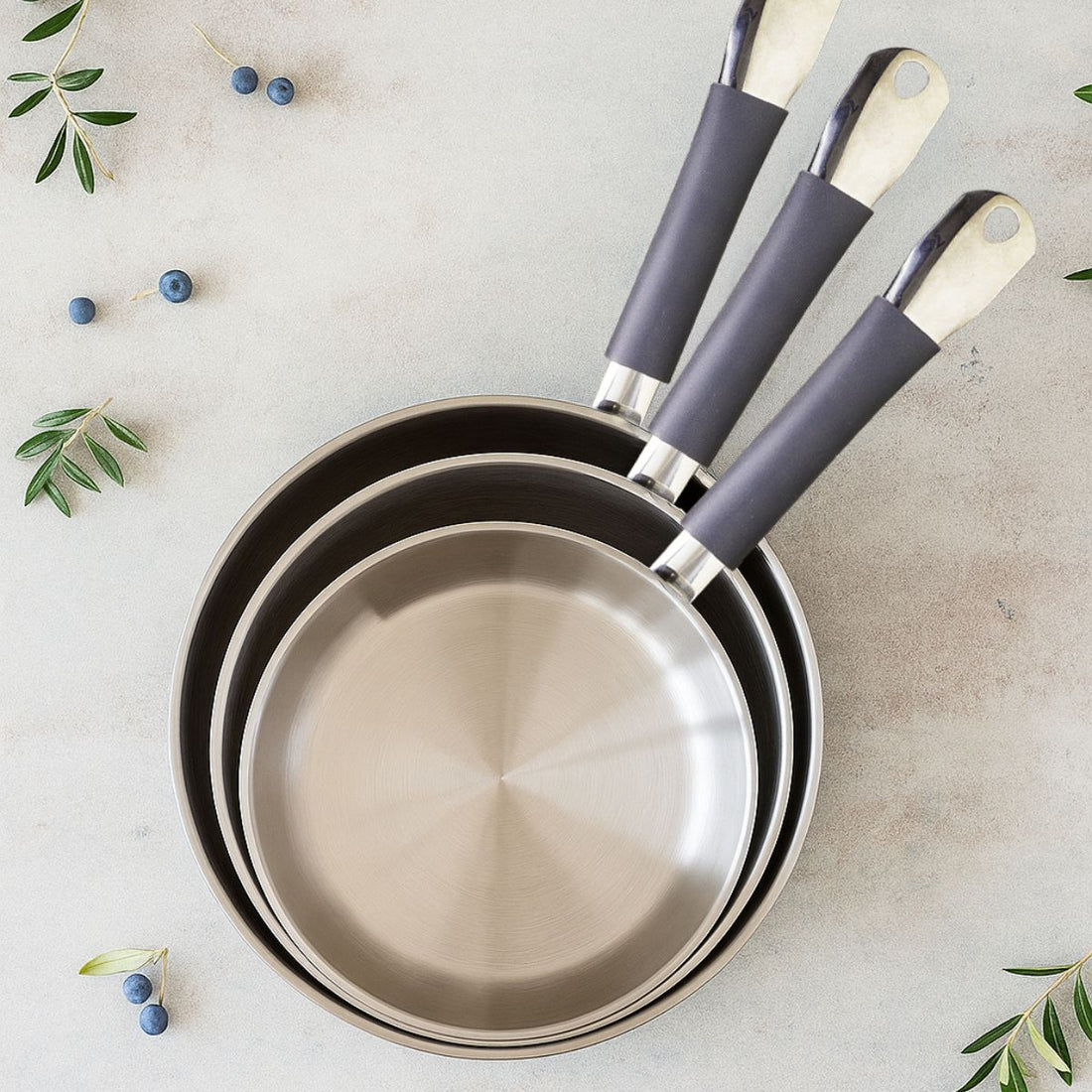 Master Set of 3 Non-Stick Stainless Steel Frying Pans