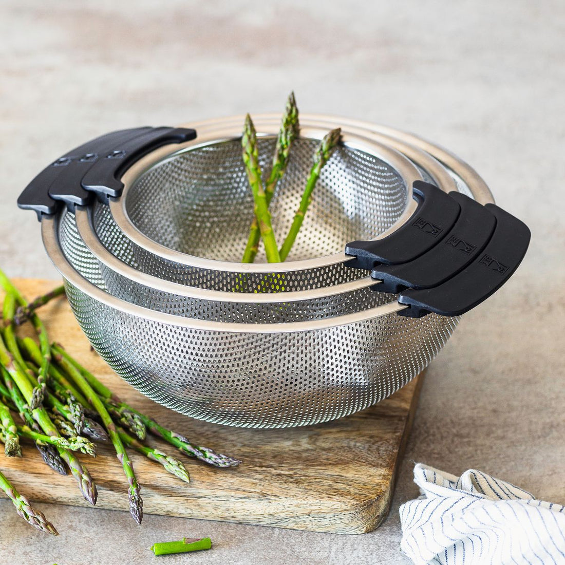 Set de 3 escurrideras de acero inoxidable