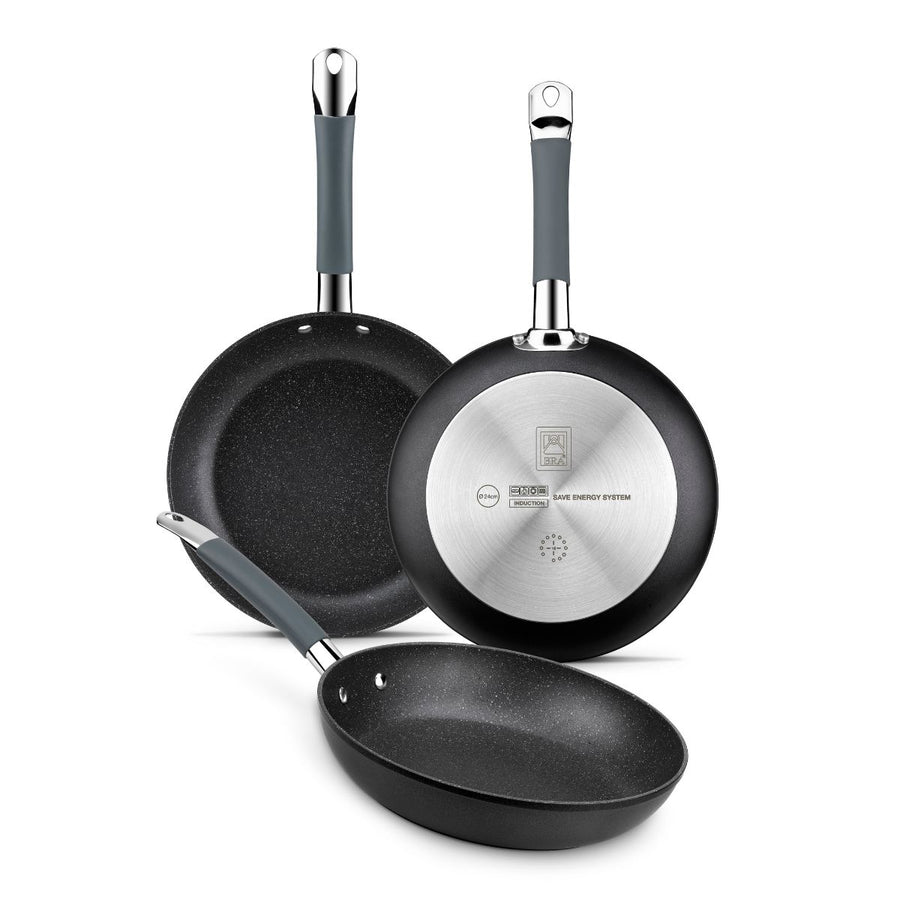 Set de 3 sartenes 20-24-28 cm aluminio forjado con mango de silicona Master