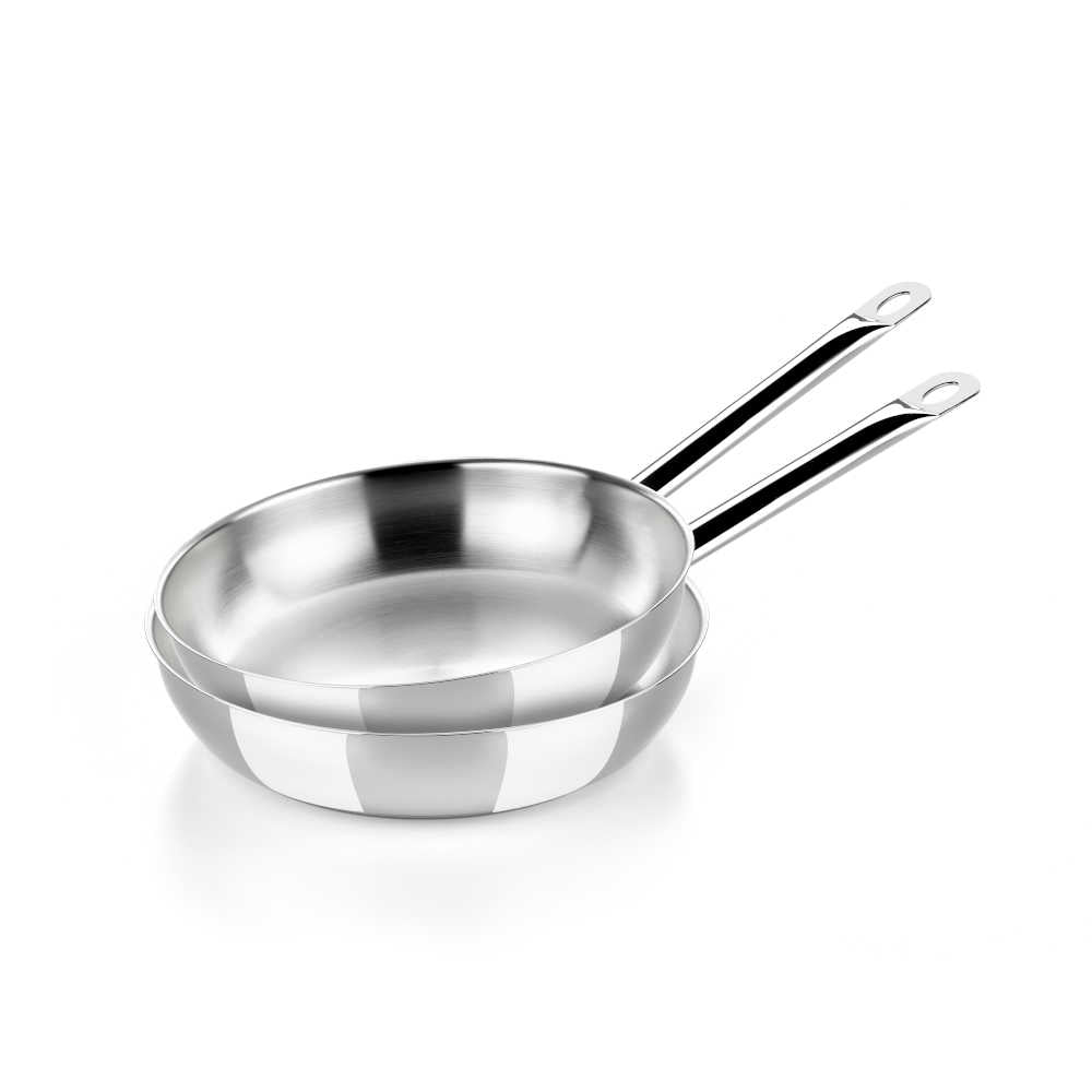 Set of 2 professional stainless steel frying pans without non-stick co ...
