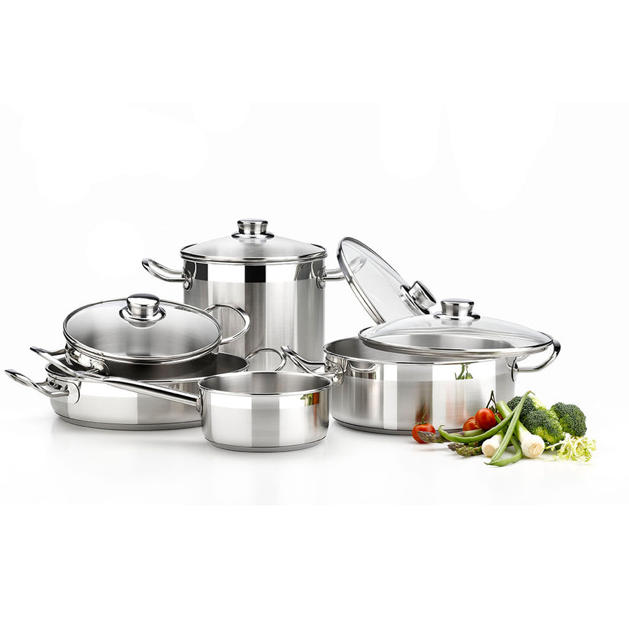 Professional 9-Piece Cookware Set with Baking Dish and Glass Lids ...