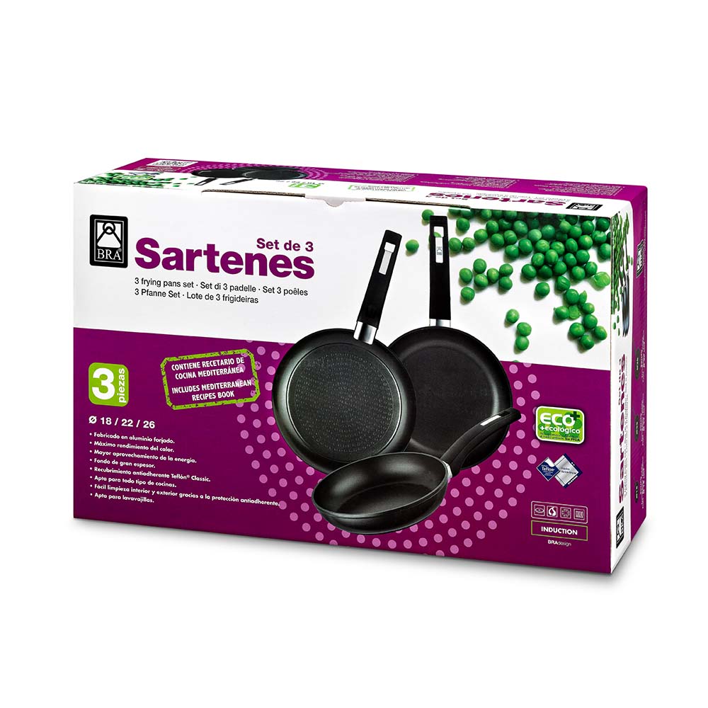 Set 3 sartenes aluminio forjado antiadherente – Cocina con BRA